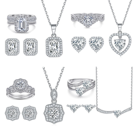 sterling silver jewelry - 925 Silver White Ring Necklace Earring SLZ0005SET-TLTZ032-6 open view