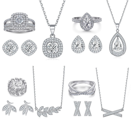 sterling silver jewelry - 925 Silver Ring Necklace Earring SLZ0004SET-SS-JS07-7 front view