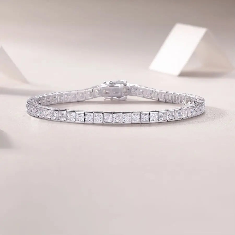 sterling silver jewelry - 925 Silver Bracelets Bracelet SLM0020B-White-16.5cm side view