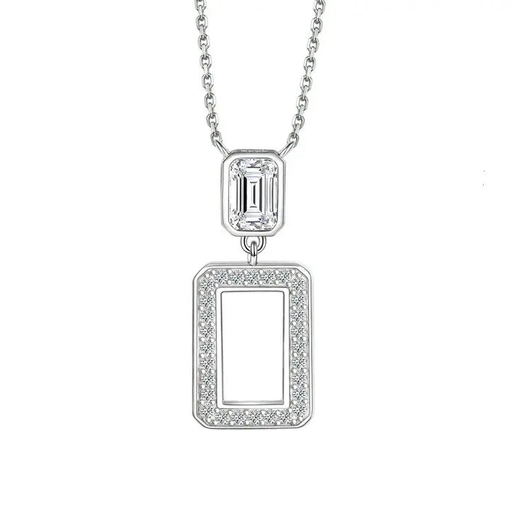 sterling silver jewelry - 925 Silver Pendant Necklaces SLZ0022N-square pendant front view