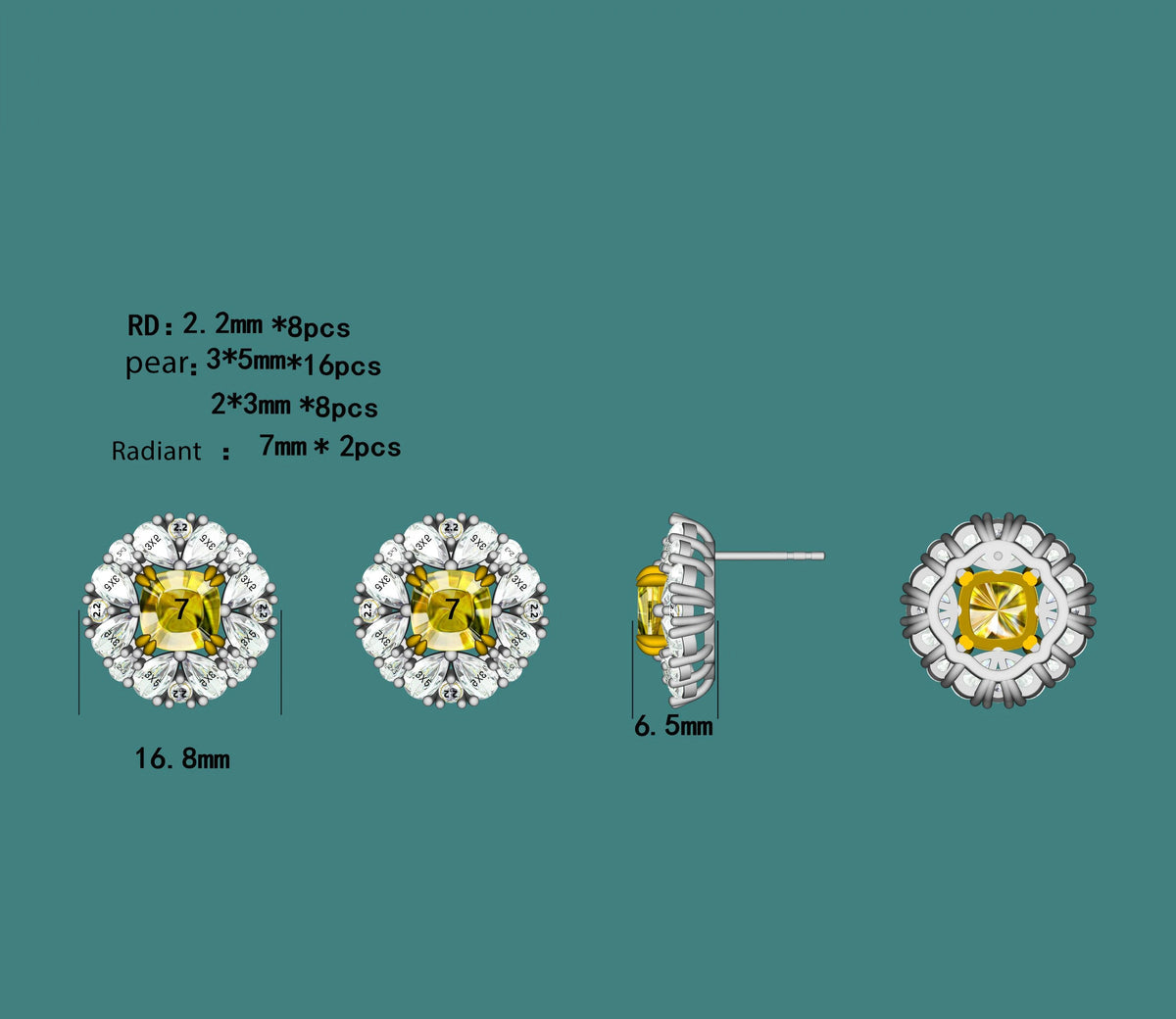 sterling silver jewelry - Yellow White Earrings SLM0004E-catalogue product view 05