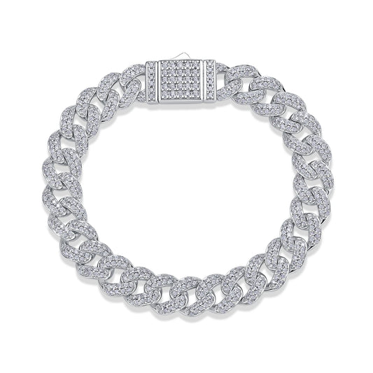 sterling silver jewelry - 925 White Gold Bracelet SLM0035B-White-17cm/6.7in front view