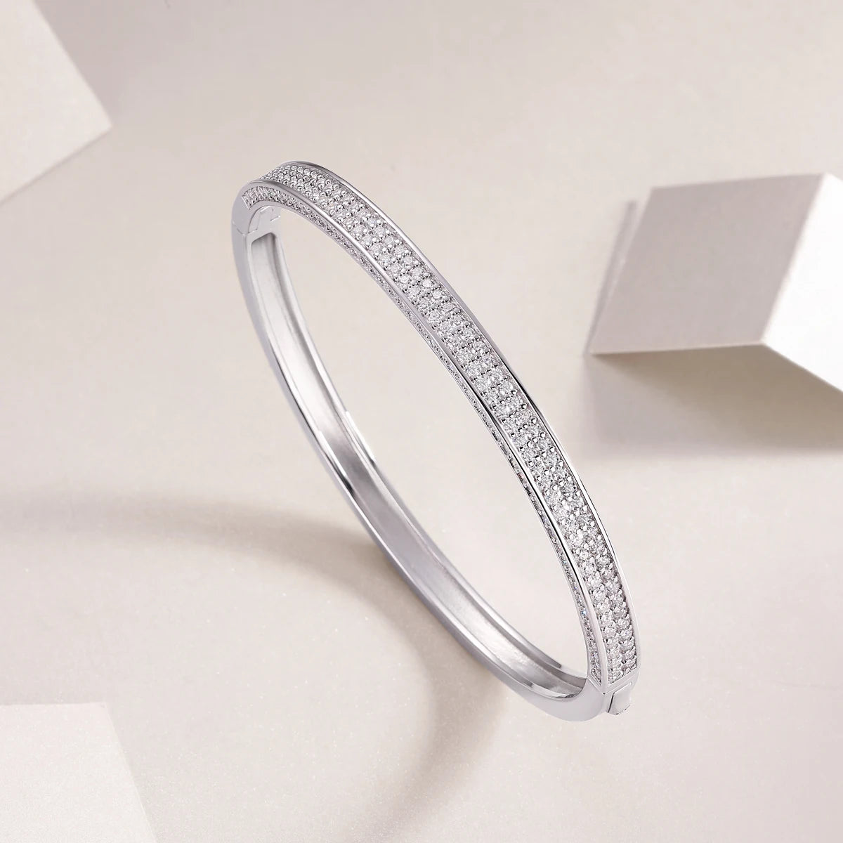 sterling silver jewelry - 925 White Gold Bracelet SLM0039B-White-17cm/6.7in side view