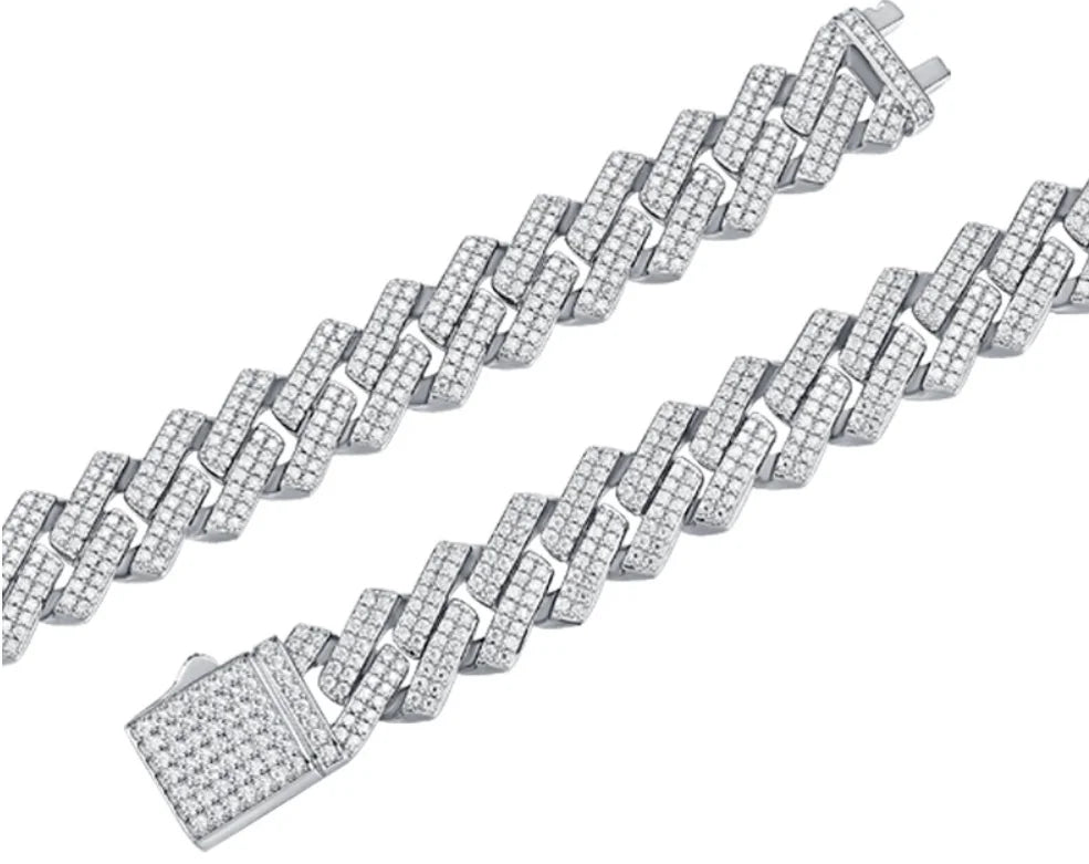 sterling silver jewelry - 925 Silver Necklace Bracelet SLM0068B-White-17cm/6.7in open view