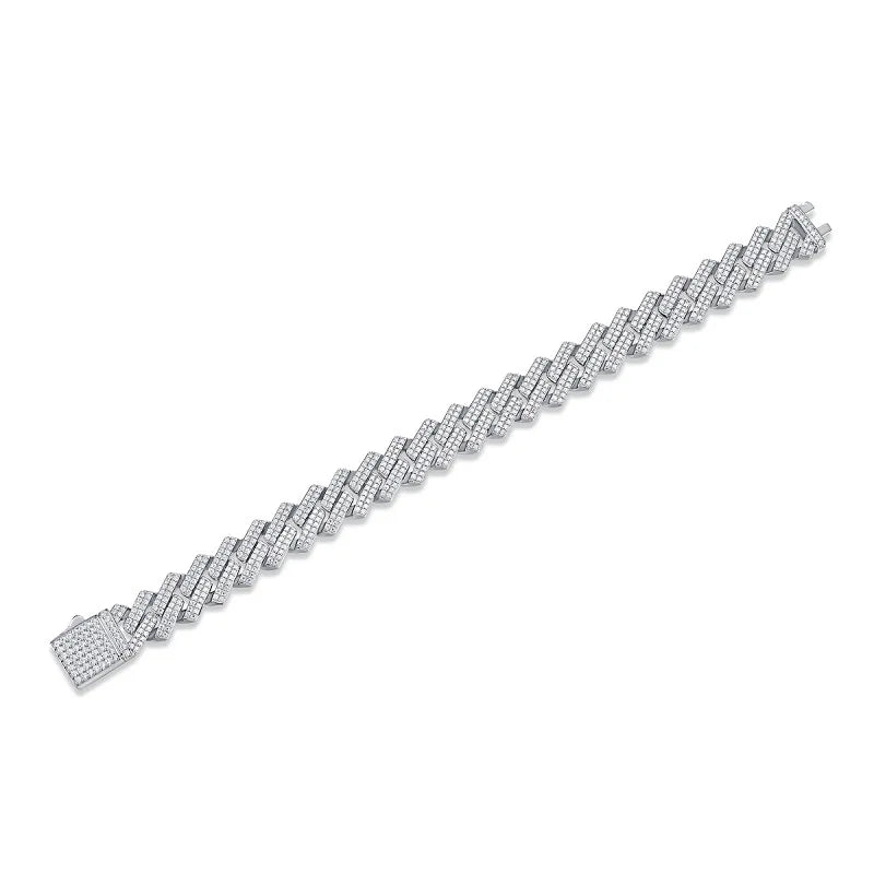 sterling silver jewelry - 925 Silver Necklace Bracelet SLM0068B-White-17cm/6.7in side view