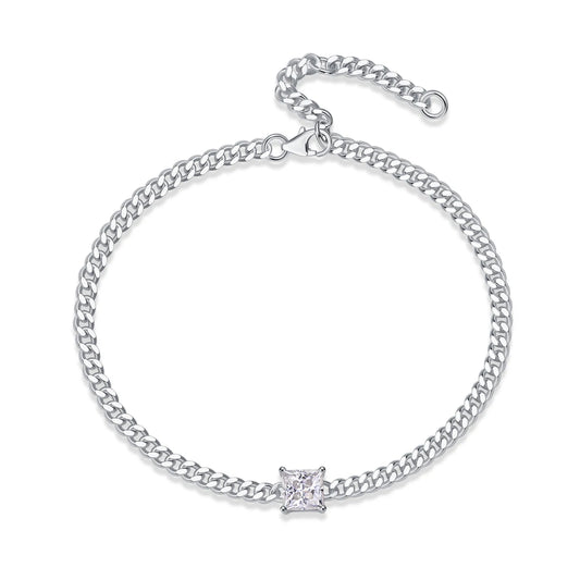 sterling silver jewelry - 925 Silver White Necklace SLM0044B-White-17cm/6.7in front view