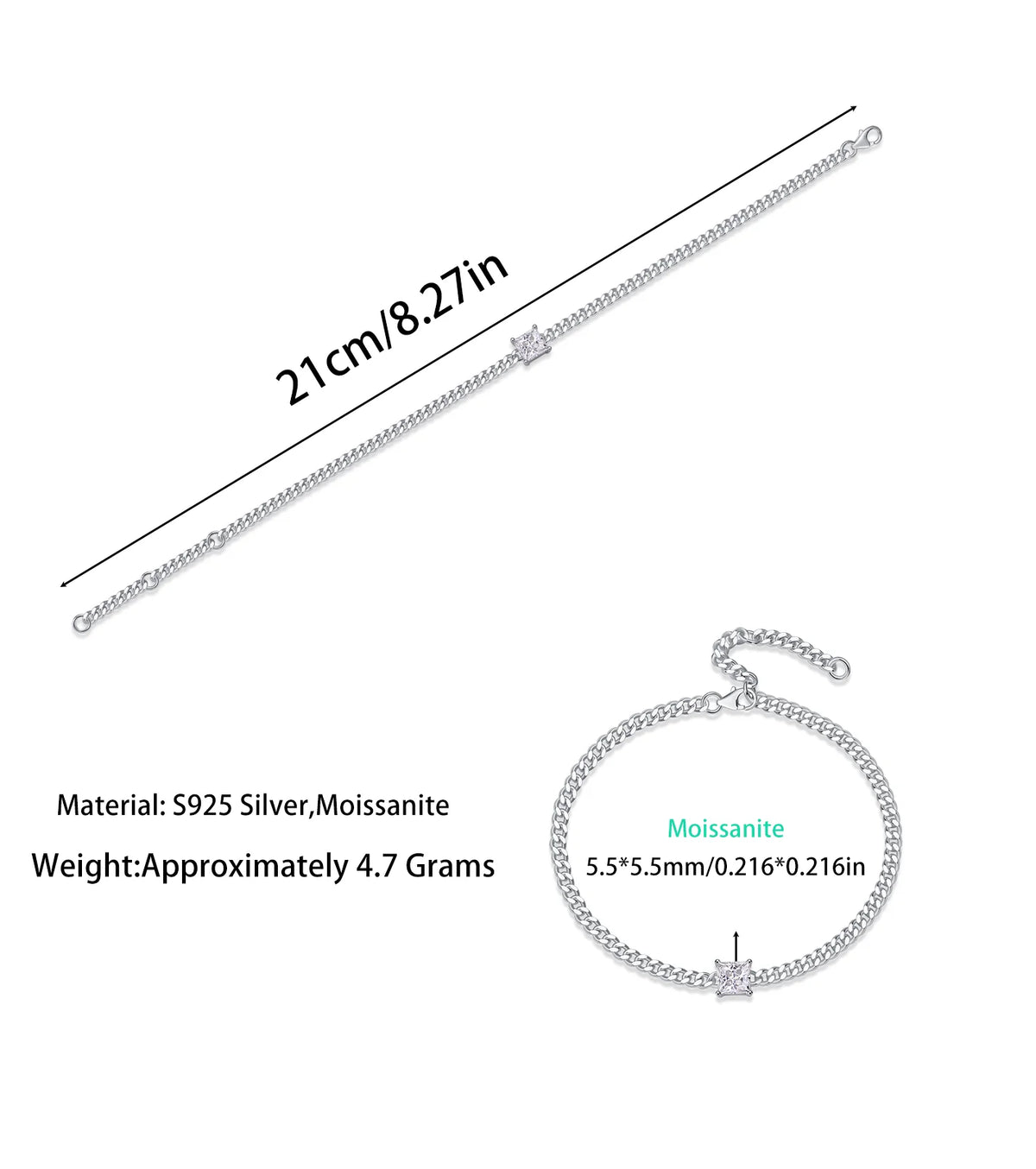 sterling silver jewelry - 925 Silver White Necklace SLM0044B-White-17cm/6.7in product view 05