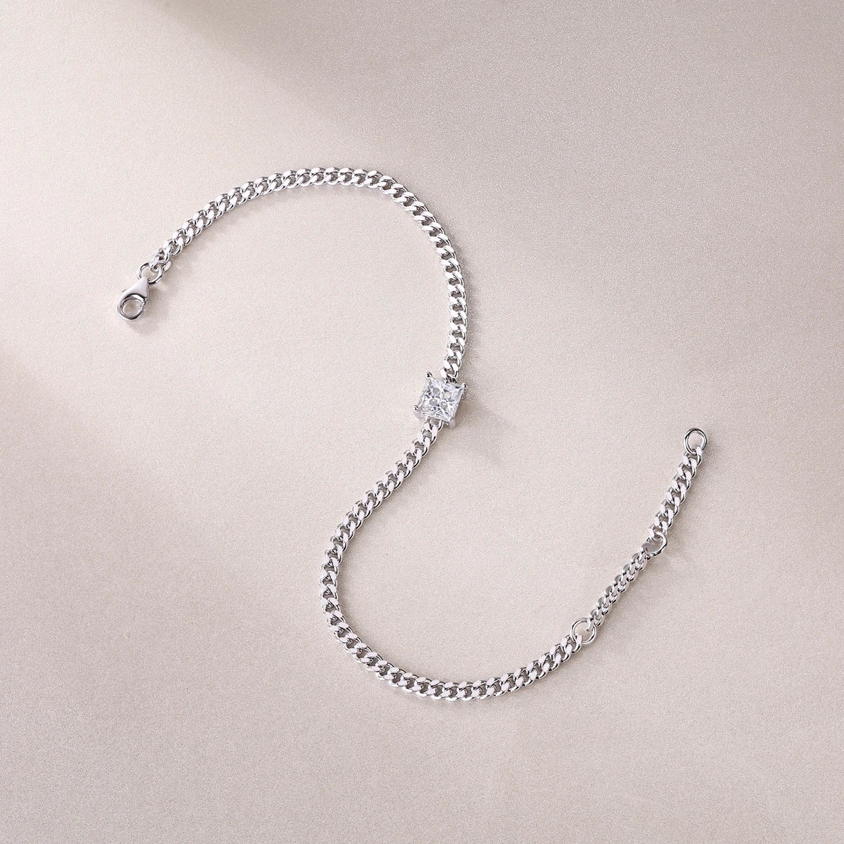 sterling silver jewelry - 925 Silver White Necklace SLM0044B-White-17cm/6.7in side view