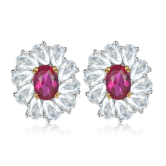 sterling silver jewelry - Silver Red Earrings SLM0021E-catalogue front view