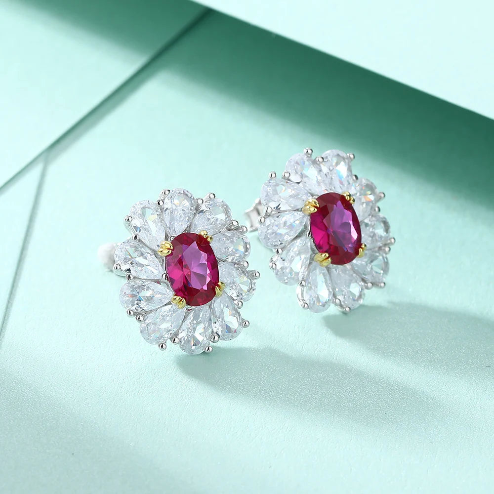 sterling silver jewelry - Silver Red Earrings SLM0021E-catalogue side view