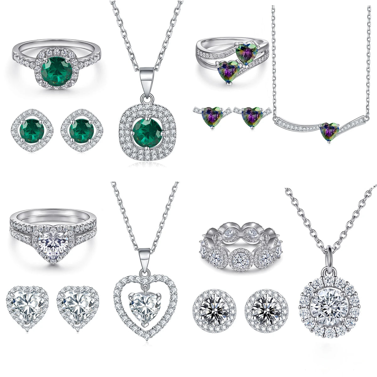 sterling silver jewelry - Silver Gold Ring Necklace Earring SLZ0003SET-TLTZ015-7 detail view