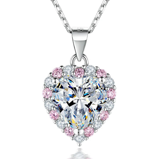 sterling silver jewelry - Silver Pink Pendant Necklaces SLZ0006N-Rhodiun front view
