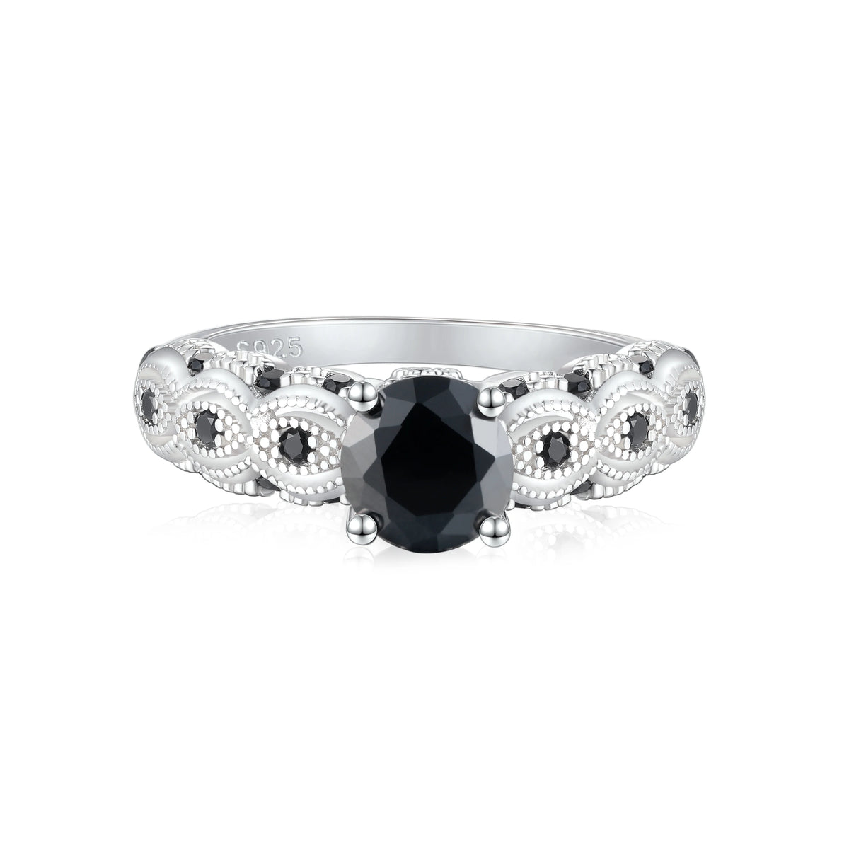 sterling silver jewelry - Silver Black Ring Rings SLZ0048R-weddding Rings-6 front view