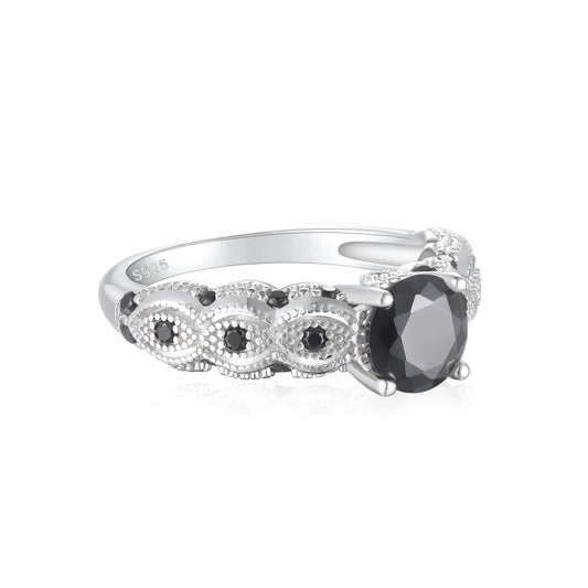 sterling silver jewelry - Silver Black Ring Rings SLZ0048R-weddding Rings-6 open view