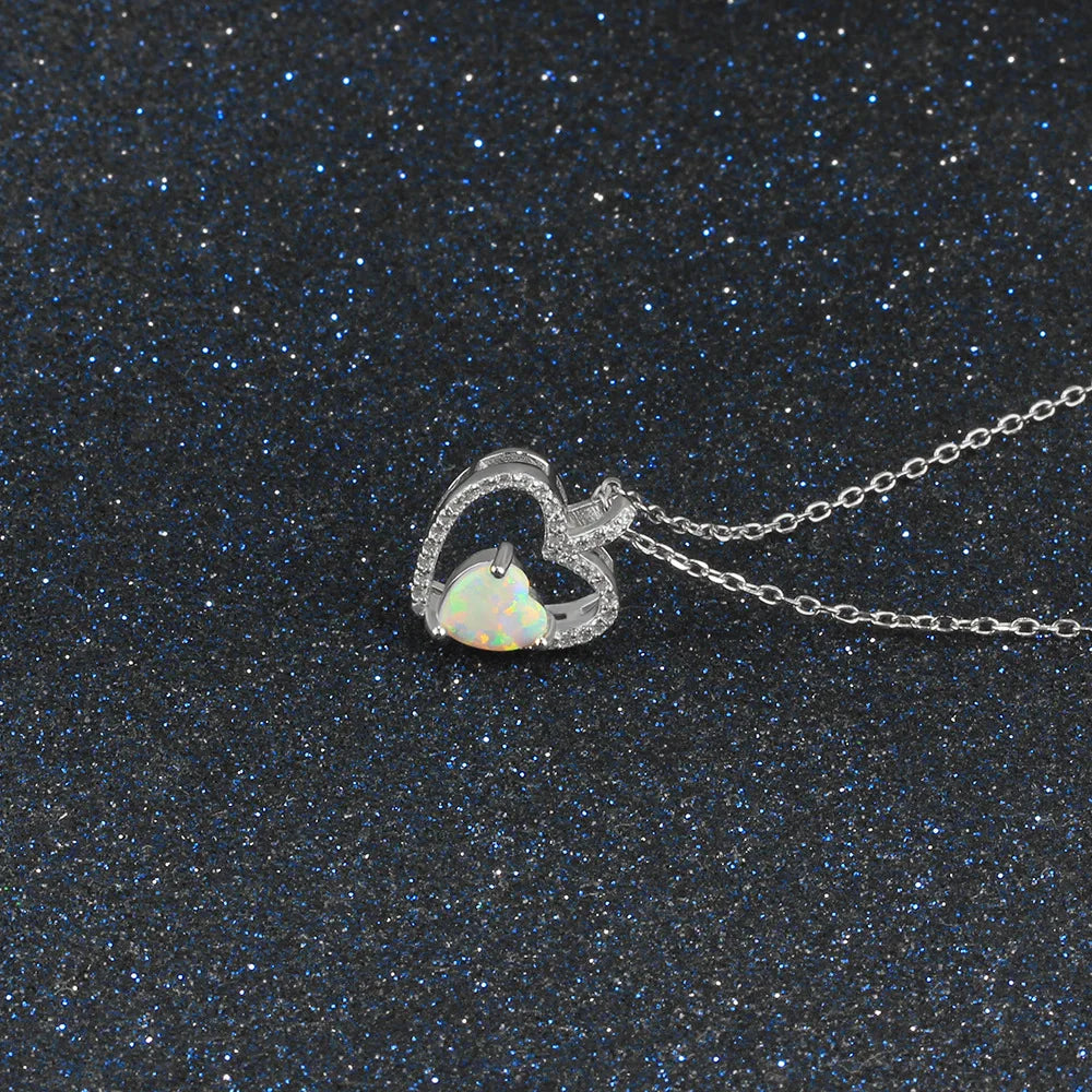 sterling silver jewelry - 925 Silver Necklace Pendant SLZ0018N-heart opal pendant detail view