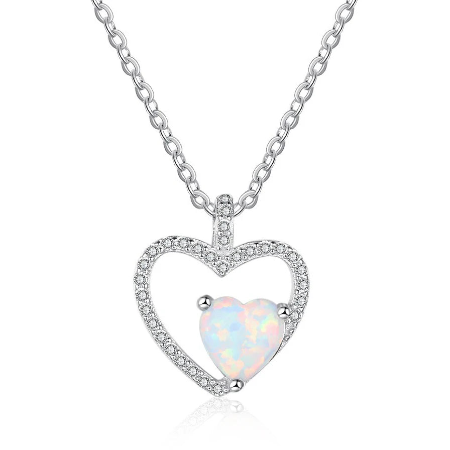 sterling silver jewelry - 925 Silver Necklace Pendant SLZ0018N-heart opal pendant front view
