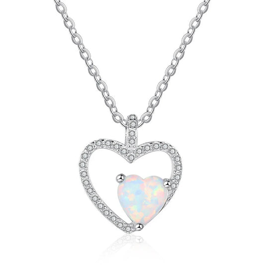 sterling silver jewelry - 925 Silver Necklace Pendant SLZ0018N-heart opal pendant front view