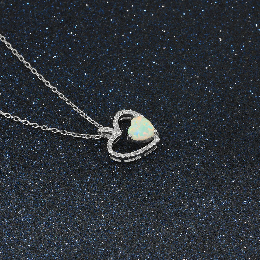 sterling silver jewelry - 925 Silver Necklace Pendant SLZ0018N-heart opal pendant open view
