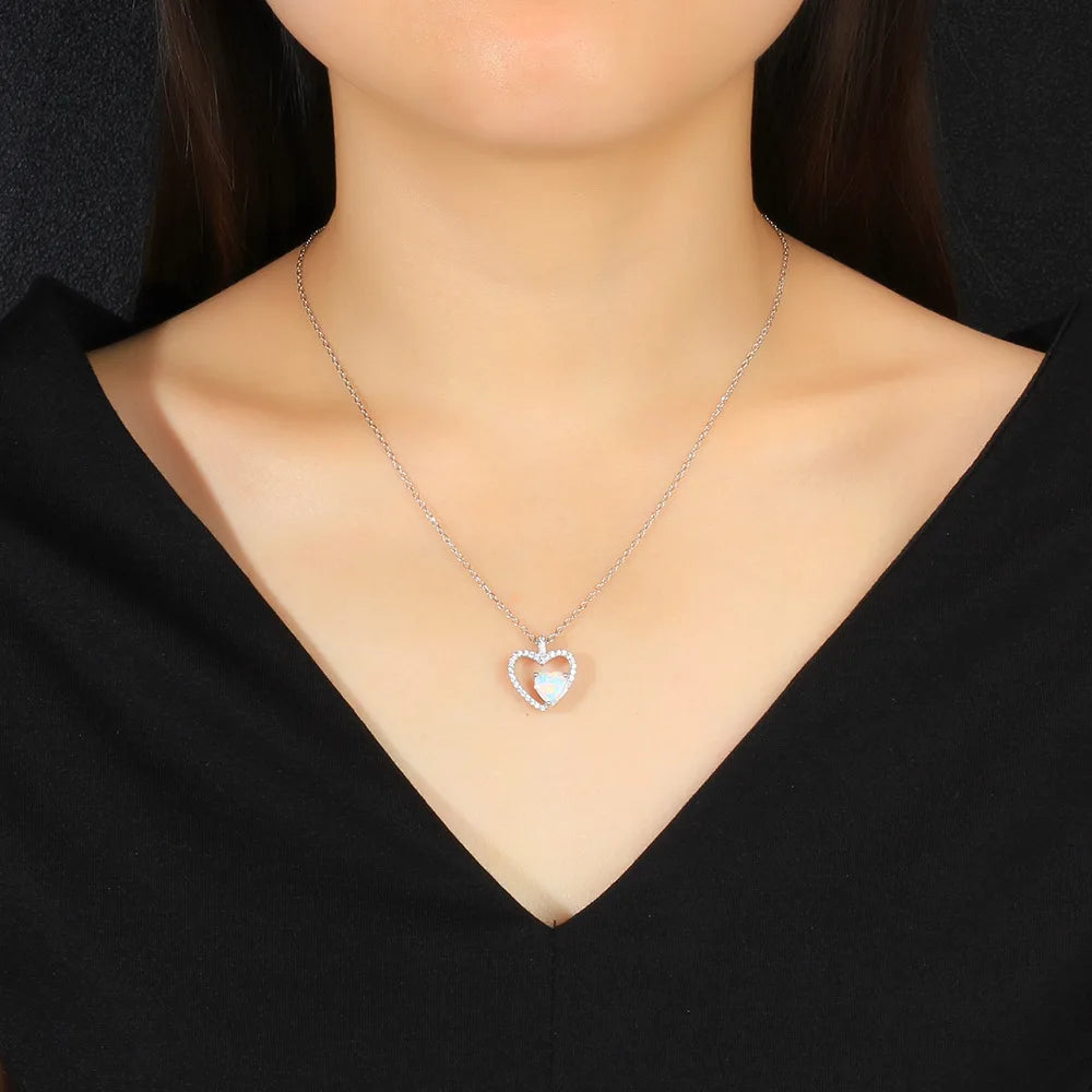 sterling silver jewelry - 925 Silver Necklace Pendant SLZ0018N-heart opal pendant product view 05