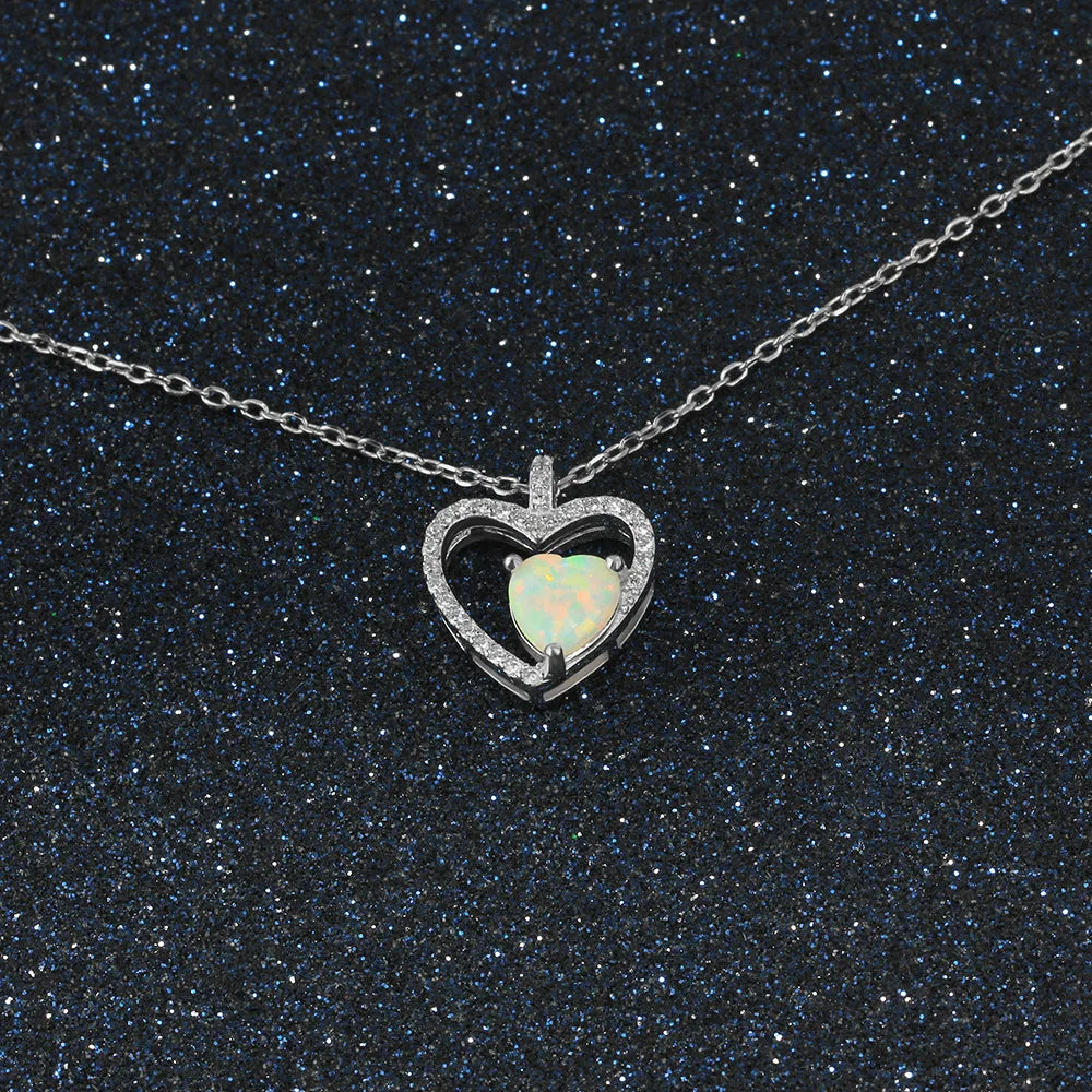 sterling silver jewelry - 925 Silver Necklace Pendant SLZ0018N-heart opal pendant side view