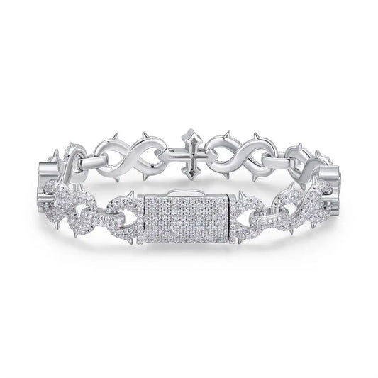 sterling silver jewelry - Silver Bracelet SLM0006B-White front view