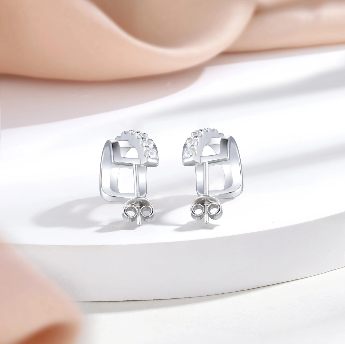 sterling silver jewelry - 925 Silver White Earring SLM0038E-silver earring studs detail view