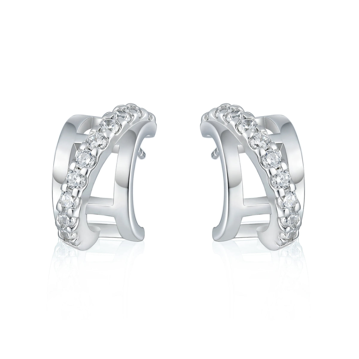sterling silver jewelry - 925 Silver White Earring SLM0038E-silver earring studs front view