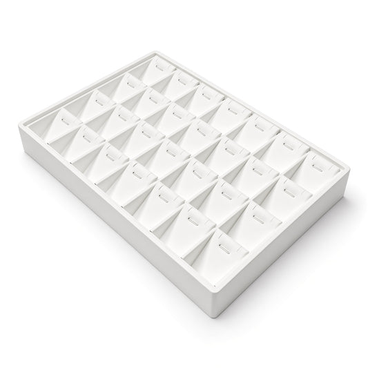 White 28-slot pendant necklace display tray, angled view