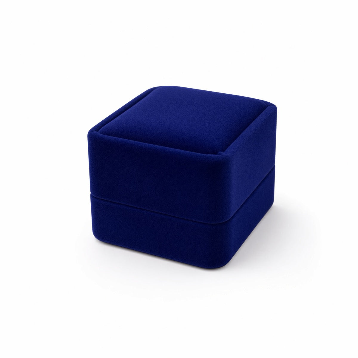 V37R-B blue velvet ring jewelry box closed on white background