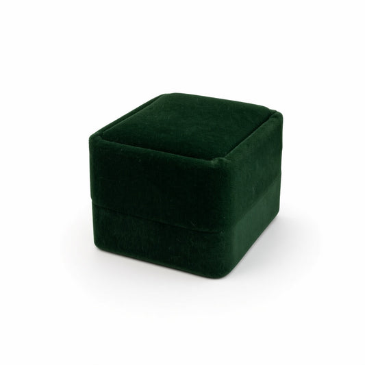 V37R-G green velvet ring jewelry box closed on white background