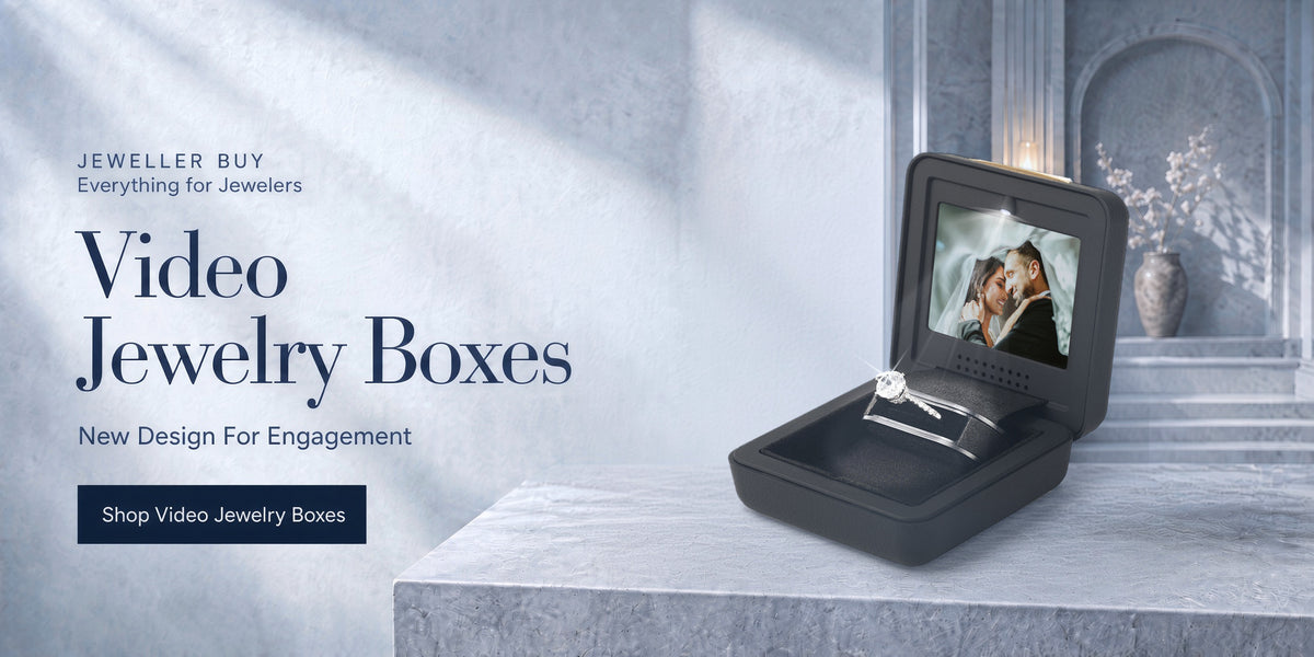 Video jewelry ring box with a diamond ring in blue light, new design for engagement
