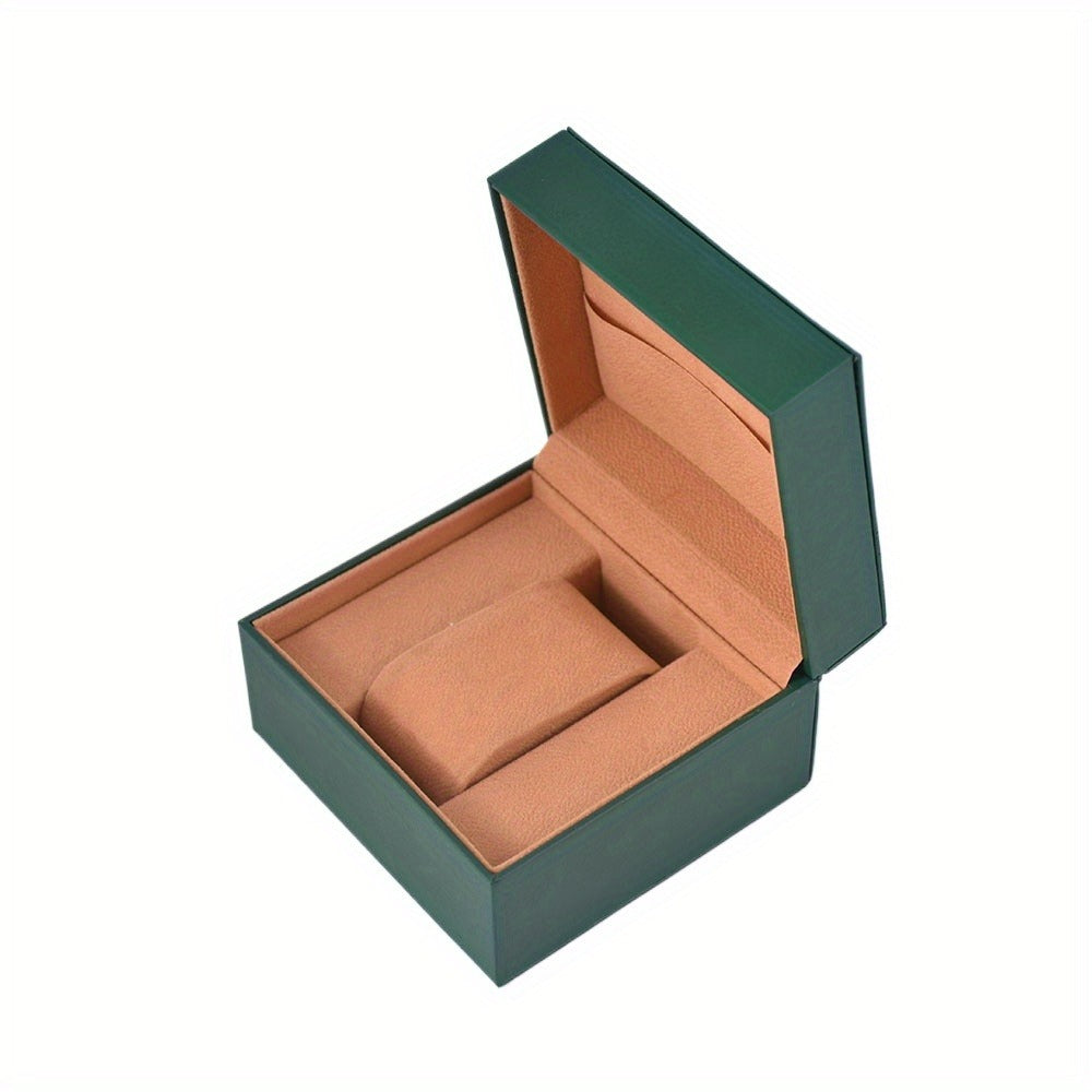 watch box - Green Orange Leather PU Watch Box Boxes Holder WB002-G detail view