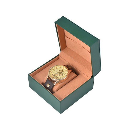 watch box - Green Orange Leather PU Watch Box Boxes Holder WB002-G front view