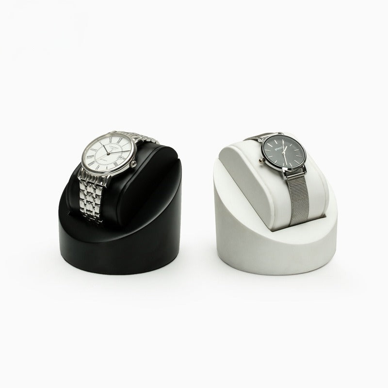 watch display - Black Leather Watch Display Stand Holder C02517 front view