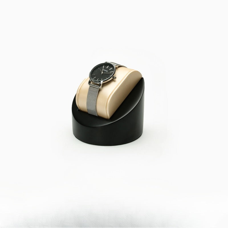 watch display - Black Leather Watch Display Stand Holder C02517 side view