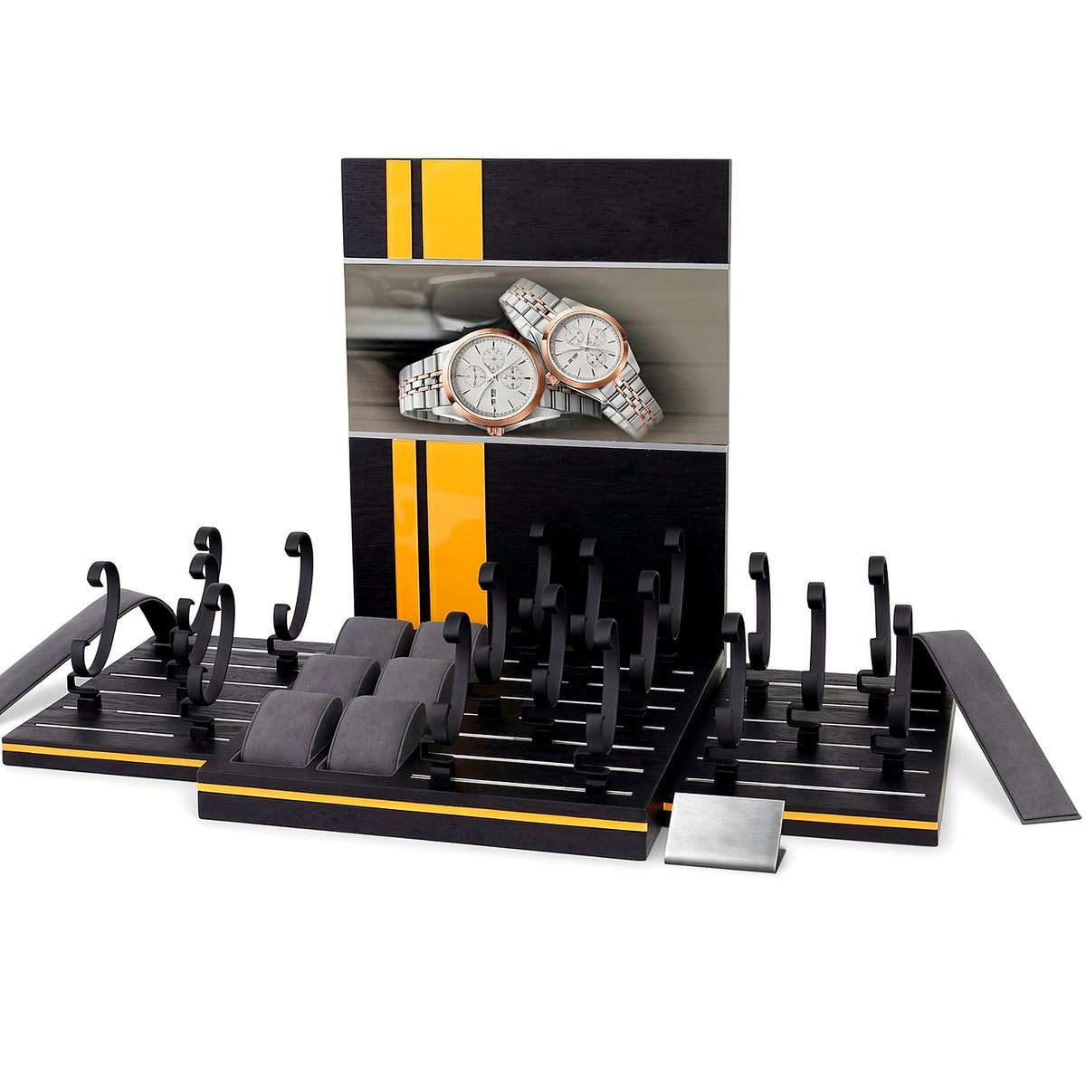 watch display - Custom Black Charcoal Watch Stand and Tray Set CWD028 side view