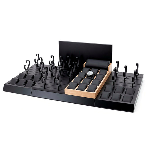 watch display - Custom Black Gold Watch Display Tray System CWD011 front view