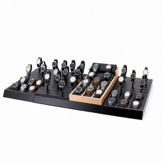 watch display - Custom Black Gold Watch Display Tray System CWD011 open view