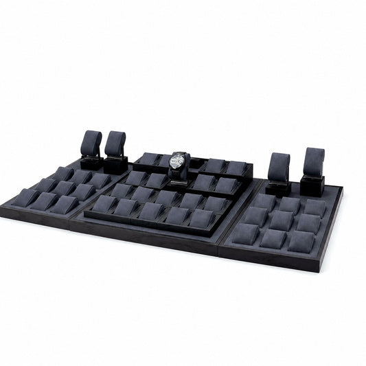 watch display - Custom Black Modular Watch Tray and Stand Set CWD010 front view