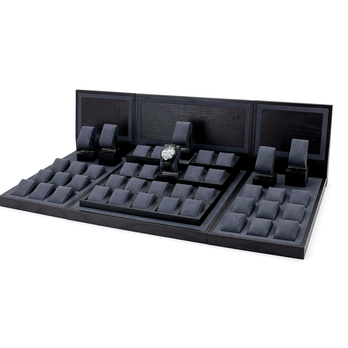 watch display - Custom Black Modular Watch Tray and Stand Set CWD010 side view