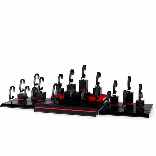 watch display - Custom Black Red Watch Holder Rack CWD012 front view