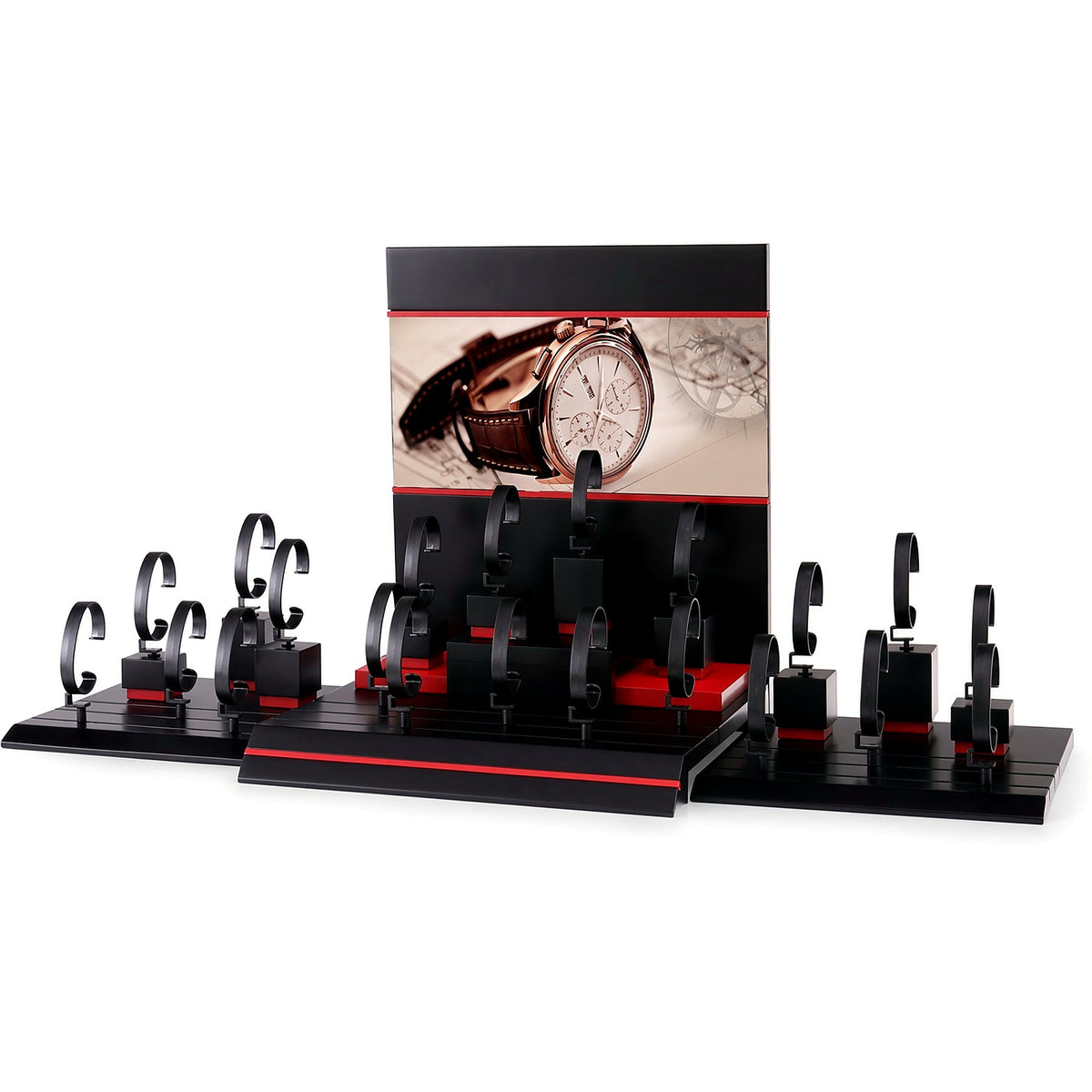 watch display - Custom Black Red Watch Holder Rack CWD012 side view