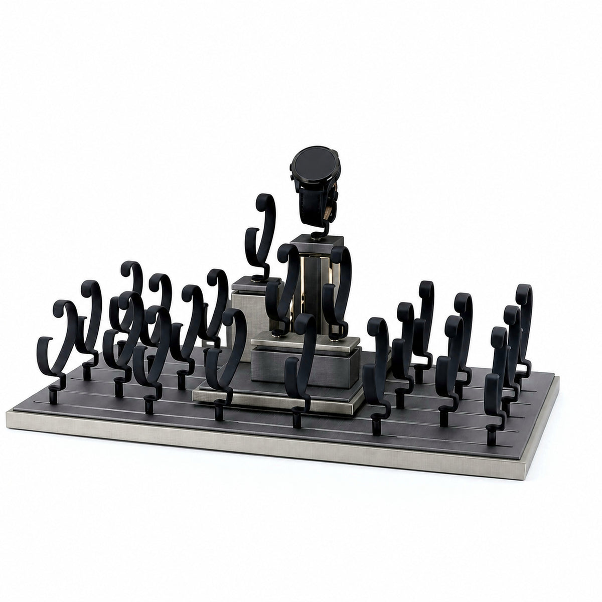 watch display - Custom Black Watch Holder Pedestal Display Set CWD006 front view