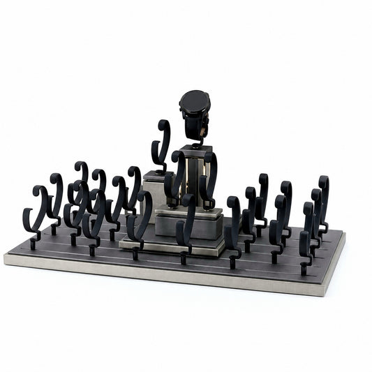 watch display - Custom Black Watch Holder Pedestal Display Set CWD006 front view