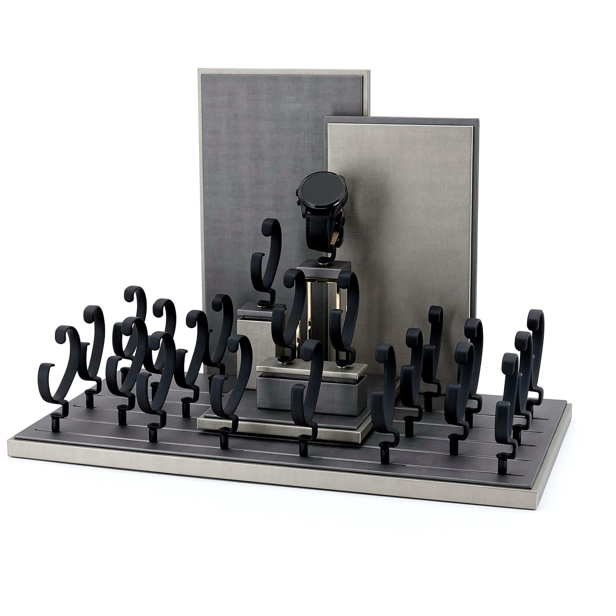 watch display - Custom Black Watch Holder Pedestal Display Set CWD006 side view