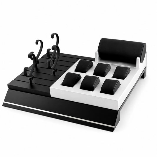 watch display - Custom Black White Modular Watch Counter Display Set CWD031 front view
