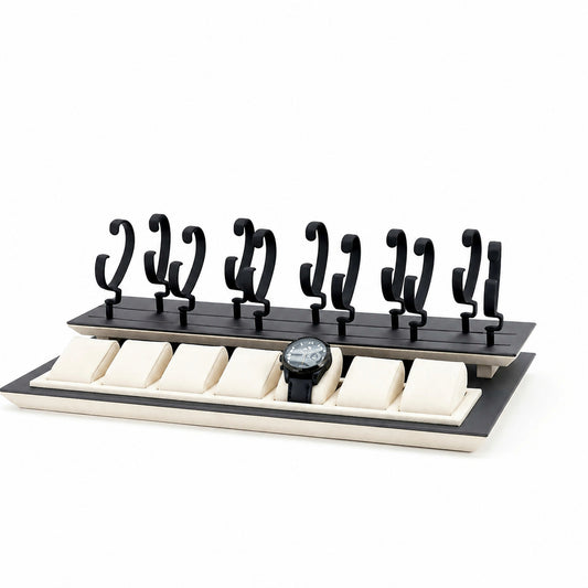 watch display - Custom Black White Watch Hook Display Tray CWD005 front view