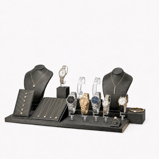 watch display - Custom Charcoal Bust and Watch Display Counter Set CWD023 open view