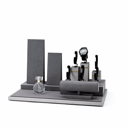 watch display - Custom Charcoal Multi-Level Watch Display Set CWD001 front view