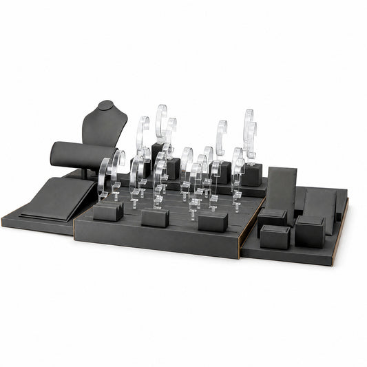 watch display - Custom Charcoal Rectangular Watch Display Set CWD016 front view